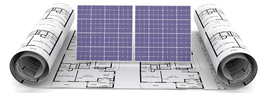 solar panels on a blueprint